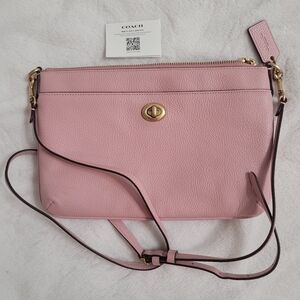 COACH Polly Pebbled Leather Crossbody Bag- Candy Pink color